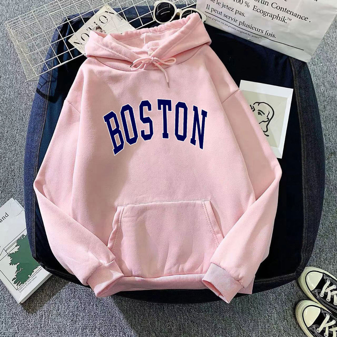 Dame hettegenser med klassisk Boston-print Skjora
