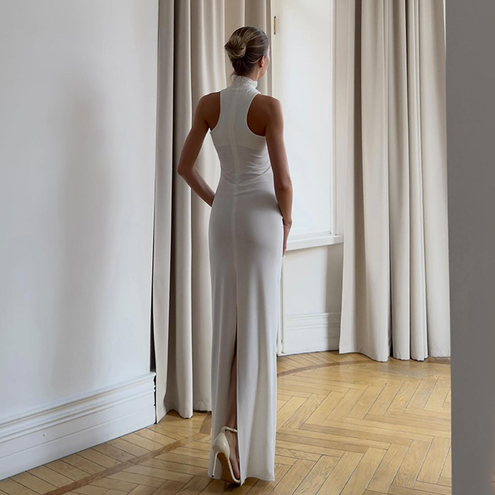 Dame Elegant Maxikjole med Halterneck og rynket overdel Skjora