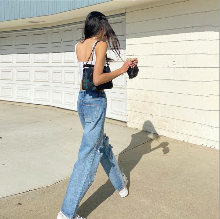 Women's Loose High Waist Distressed Jeans Skirt