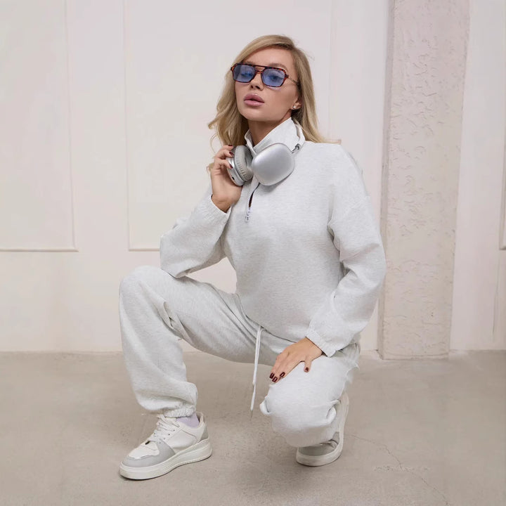 Dame's Fleece Treningsdress med Halv Glidelås og Elastiske Vringer Skjora
