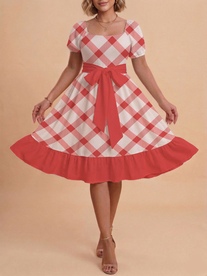 Damen Verspieltes Maxikleid mit Bärenmuster und taillierbarem Band Skjora