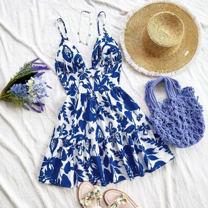 Dame sommerkjole med leken babydoll-snitt og blomsterdesign Skjora