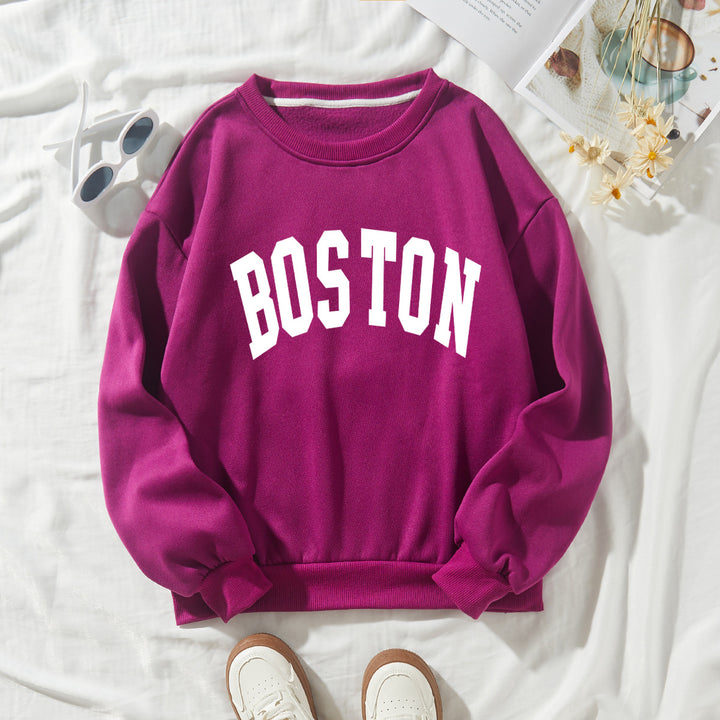 Dame avslappet sweatshirt med Boston-print Skjora