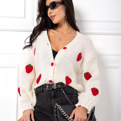 Kvinnesweater med fruktig broderi Skjora