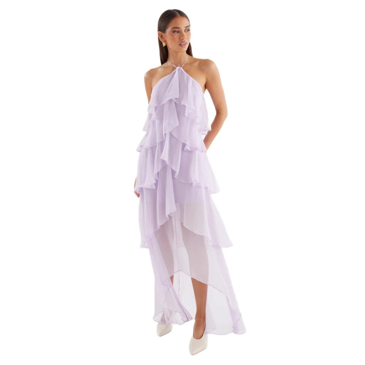 Kvinne Chiffon Maxi Kjole med Multi-Lag Ruffle Detaljer Skjora