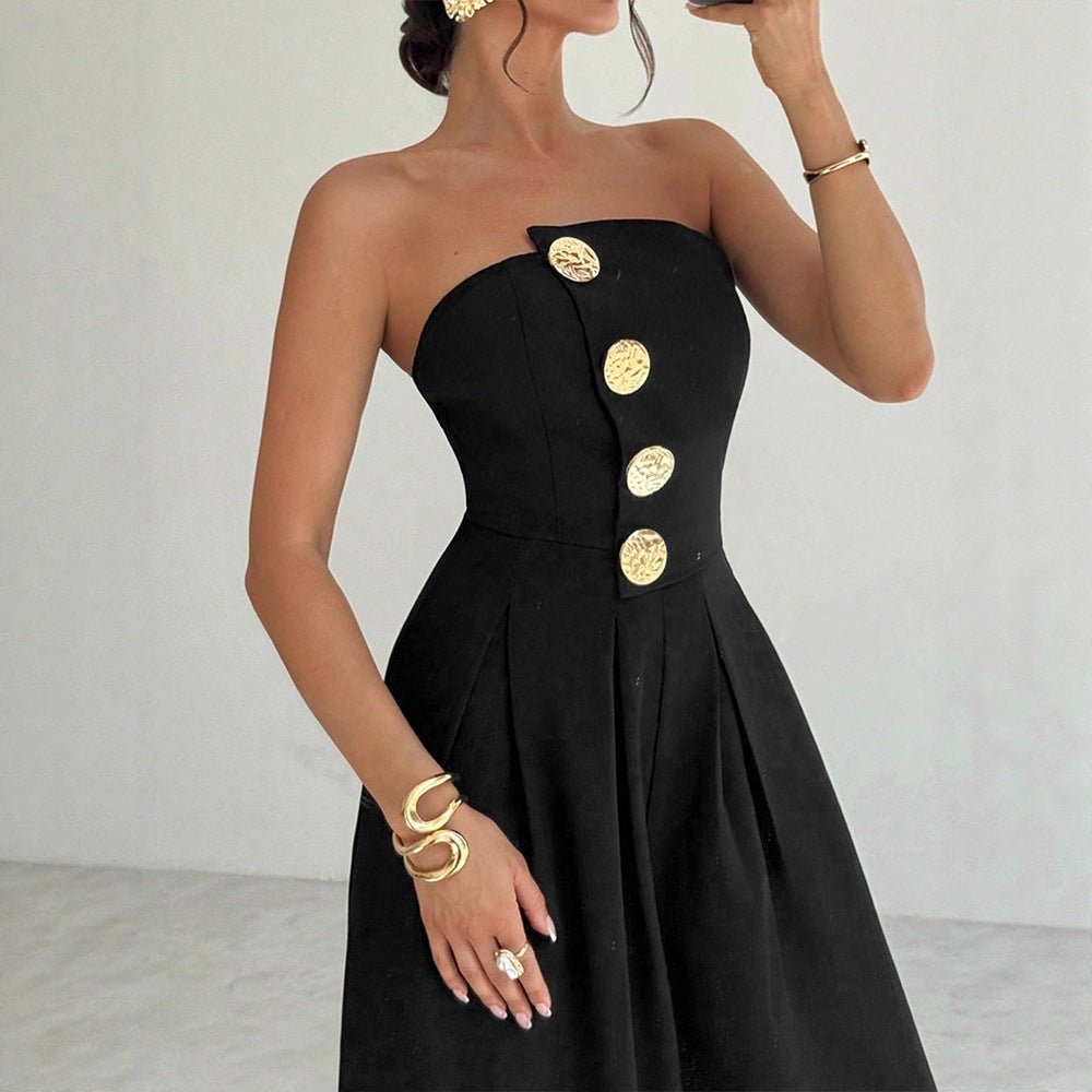 Dame Elegant jumpsuit med asymmetrisk utskjæring og dekorative knapper Skjora