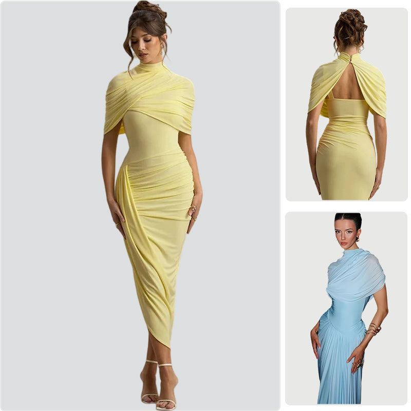 Dame Elegant Maxi Kjole med Asymmetrisk Topp og Mild Drapering