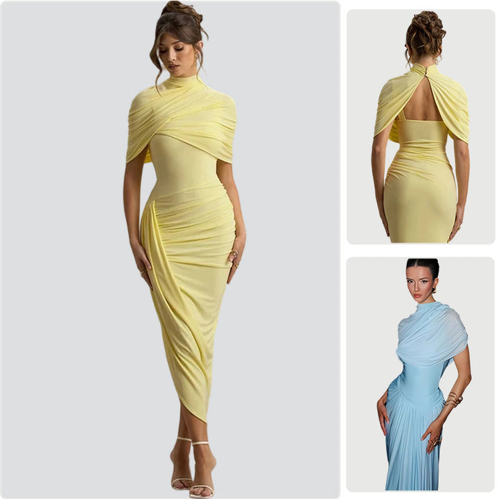 Dame Elegant Maxi Kjole med Asymmetrisk Topp og Mild Drapering