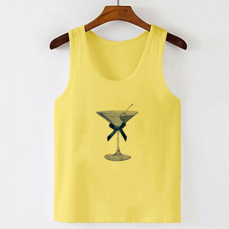 Dame tanktop med kreativ cocktail-design Skjora