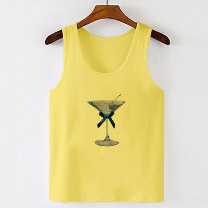 Dame tanktop med kreativ cocktail-design Skjora