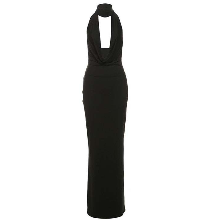 Dame Elegant Maxikjole med dyp V-utringning og sidelangs cut-outs Skjora