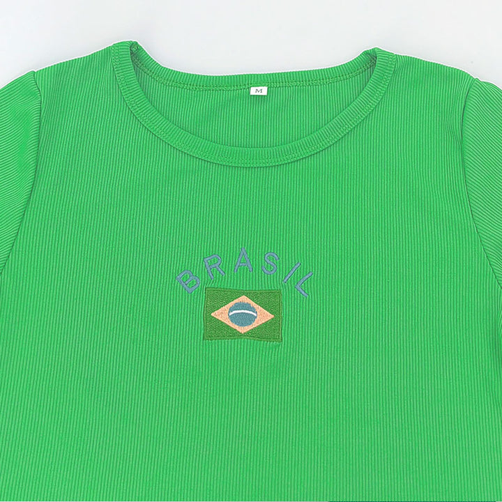 Dame cropped T-skjorte med trendy Brasil-motiv Skjora