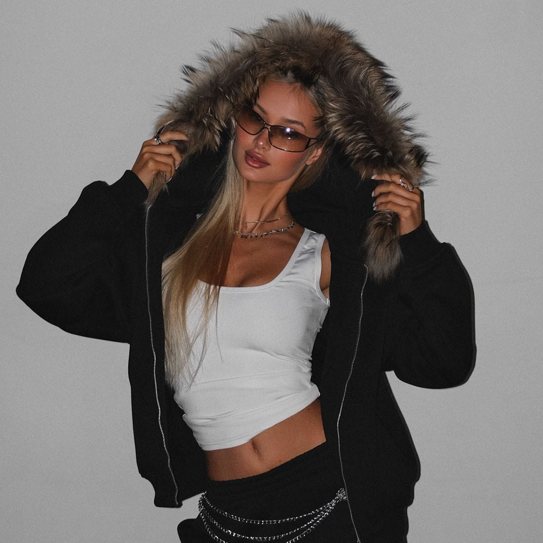 Dame casual oversized jakke med full glidelås og praktiske lommer