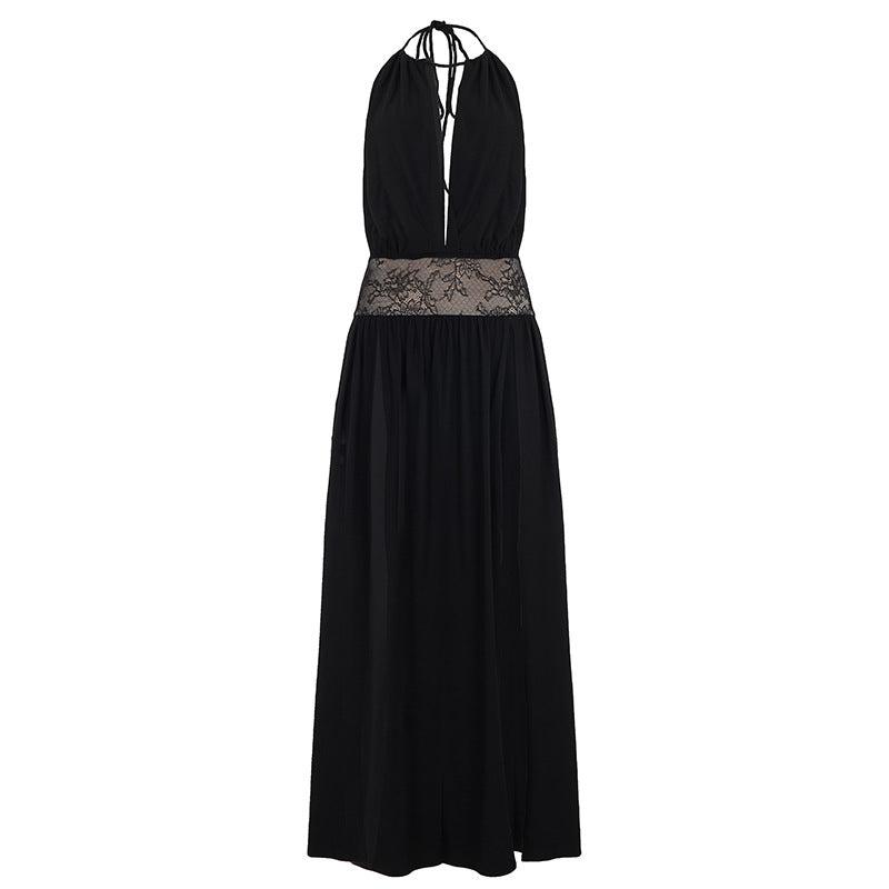 Damen Elegant Maxikjole med Spissdetaljer Skjora