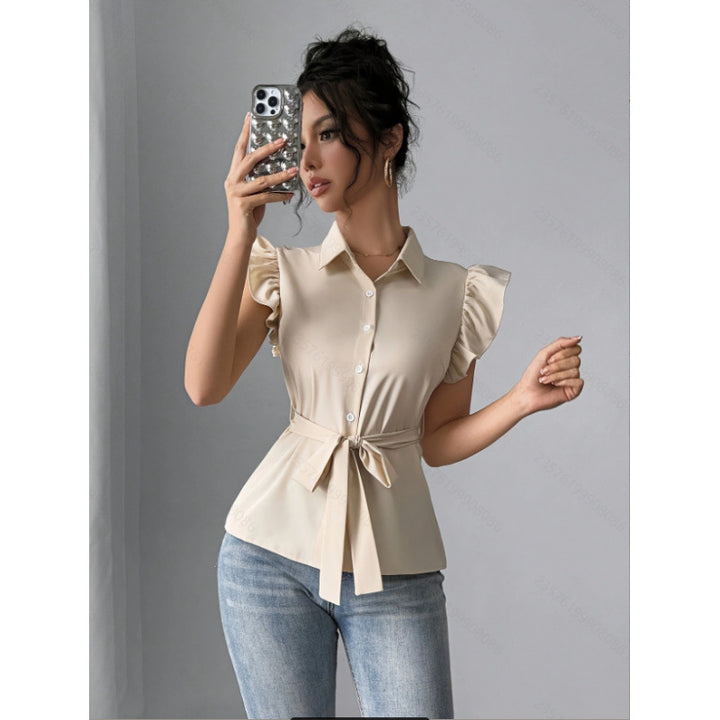 Women's blouse with ruffles and a fitted belt Skjora