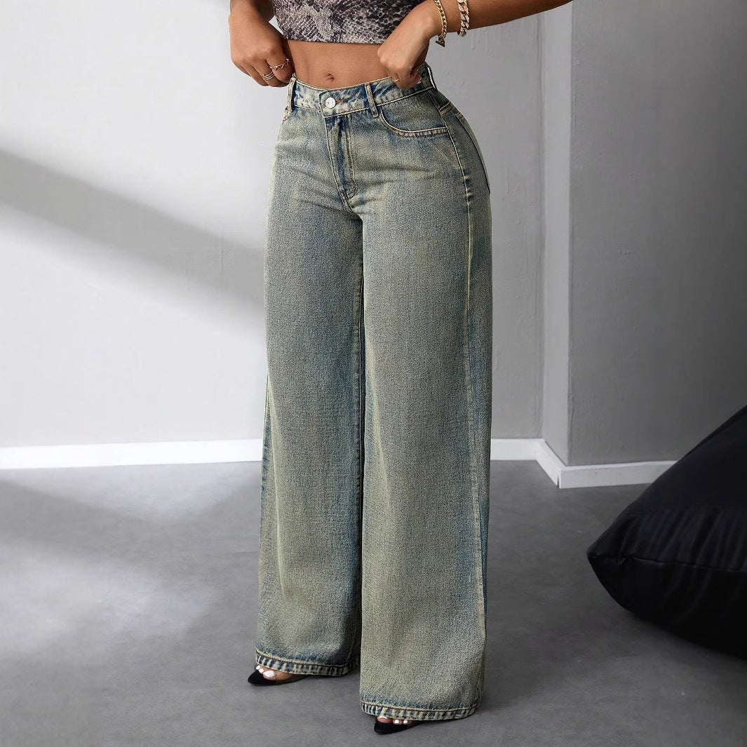Dame brede høytaljede jeans i vintage stil med et avslappet utseende Skjora