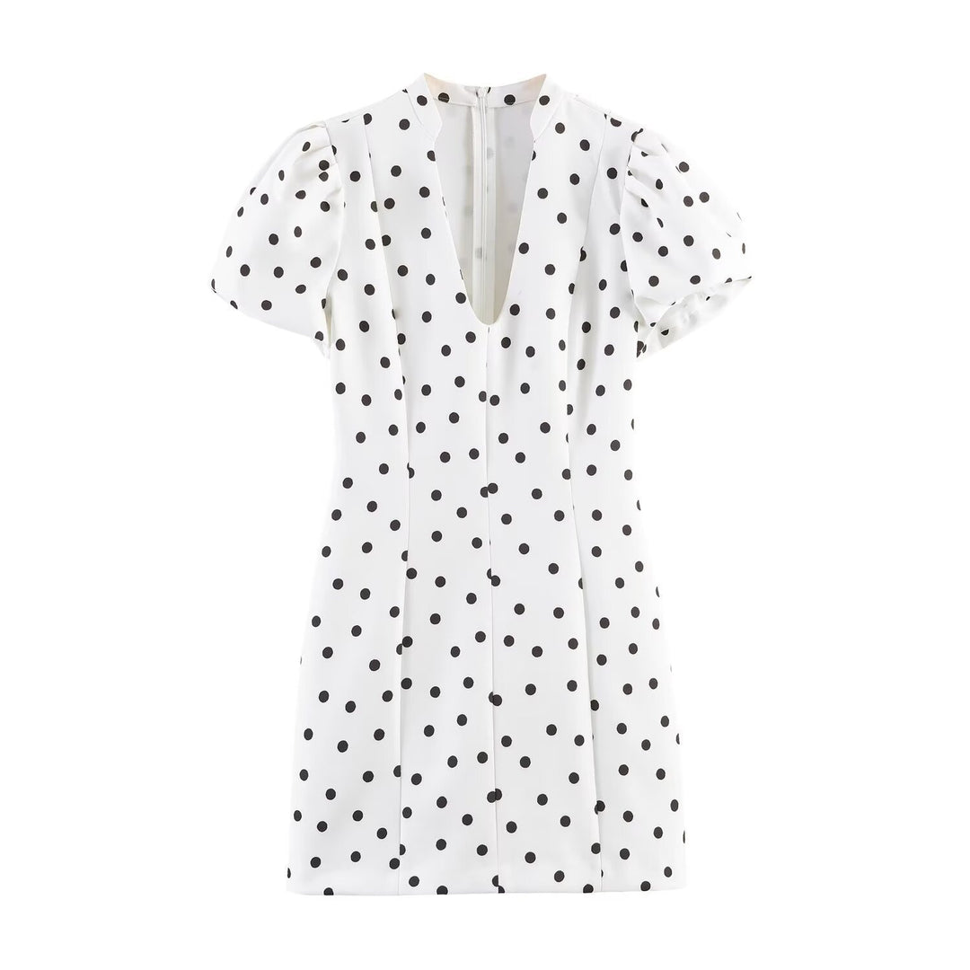 Women's V-neck Mini Dress with Voluminous Puffed Sleeves Skjora