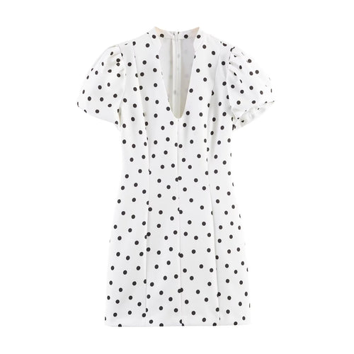 Women's V-neck Mini Dress with Voluminous Puffed Sleeves Skjora