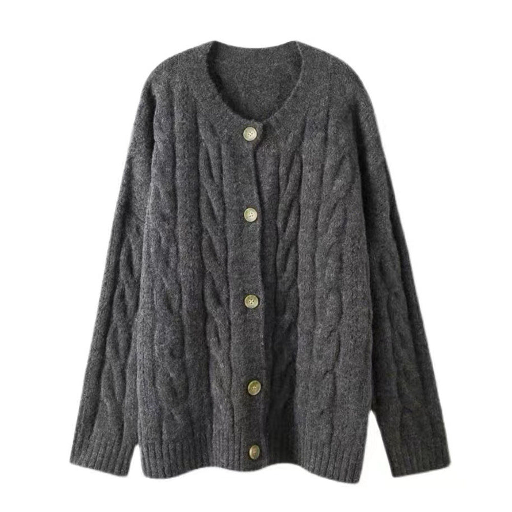 Kvinne chunky strikket cardigan med store knapper og avslappet snitt Skjora