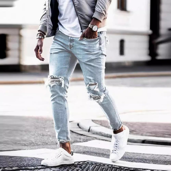 Herrer ødelagte jeans med moderne distressed-effekter Skjora