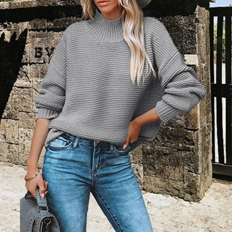 Kvinnes chunky strikkegenser med høy krage og avslappet oversized passform Skjora