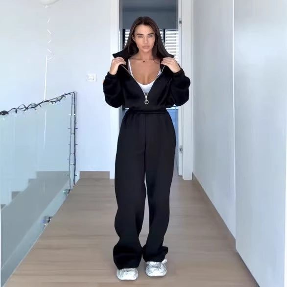 Damer casual joggedrakt med oversized hettegenser og elastiske bukser