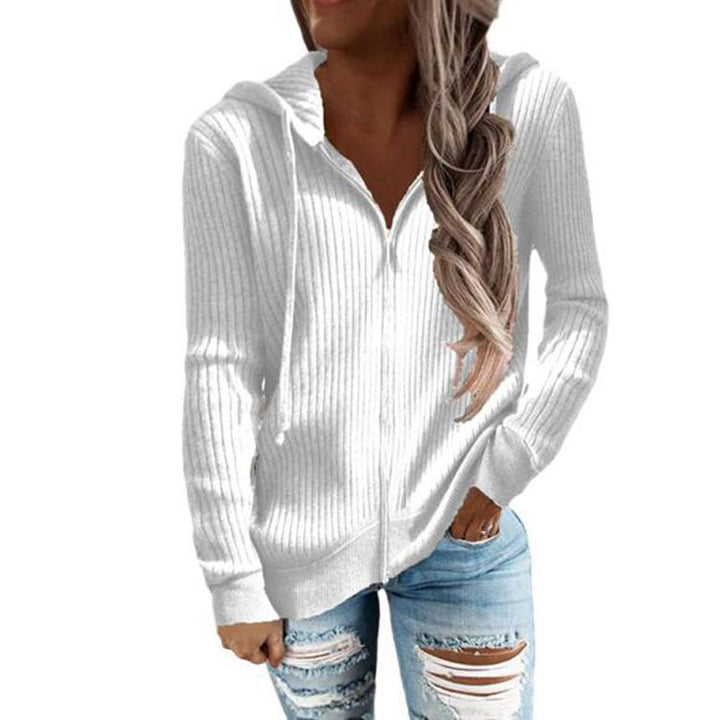 Kvinnes stripet hettegenser med hel glidelås og mansjetter Skjora