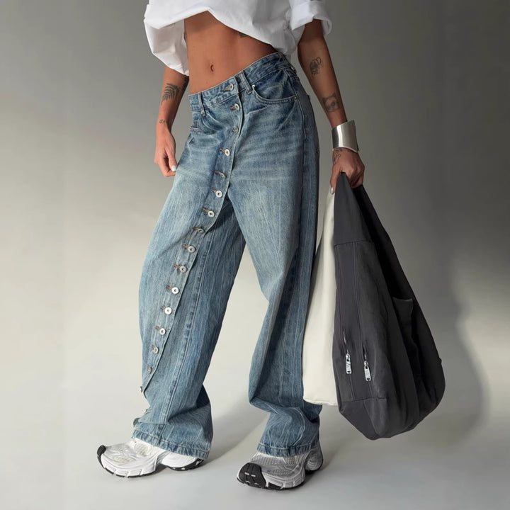 Kvinnevidde jeans med kontinuerlig knappestolpe Skjora