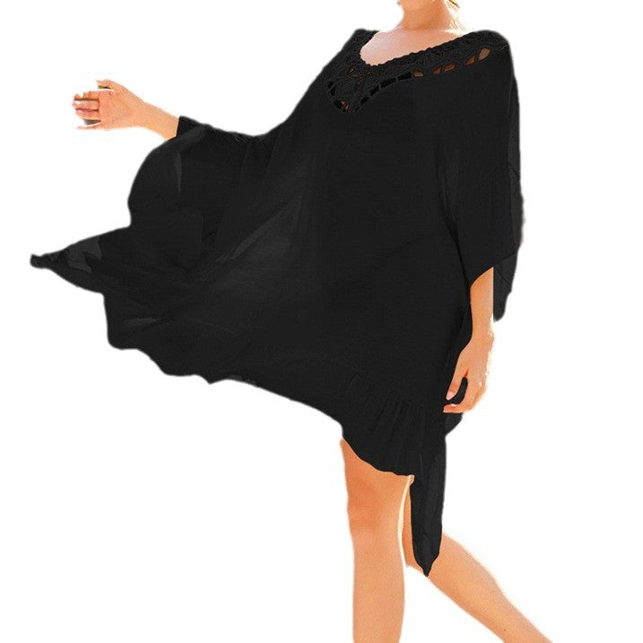 Damen Strandtunika med elegant heklekant og flytende snitt Skjora