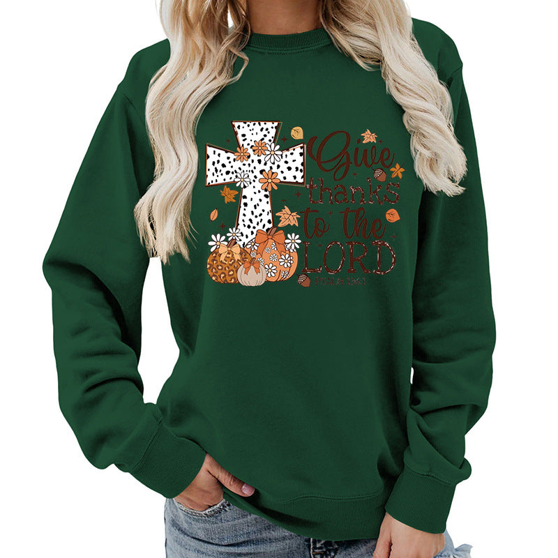 Kvinne sweatshirt med kreativt kryssprint og høstdesign Skjora