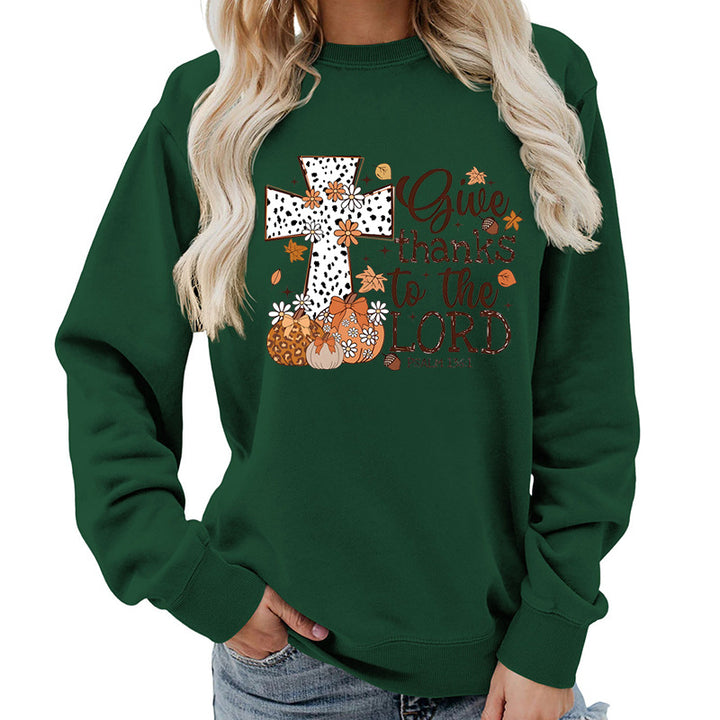 Kvinne sweatshirt med kreativt kryssprint og høstdesign Skjora