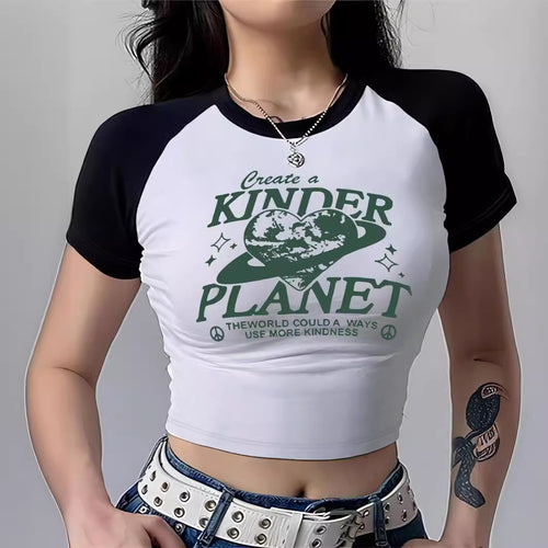 Dame crop-top med motiverende tekst og avslappet snitt Skjora