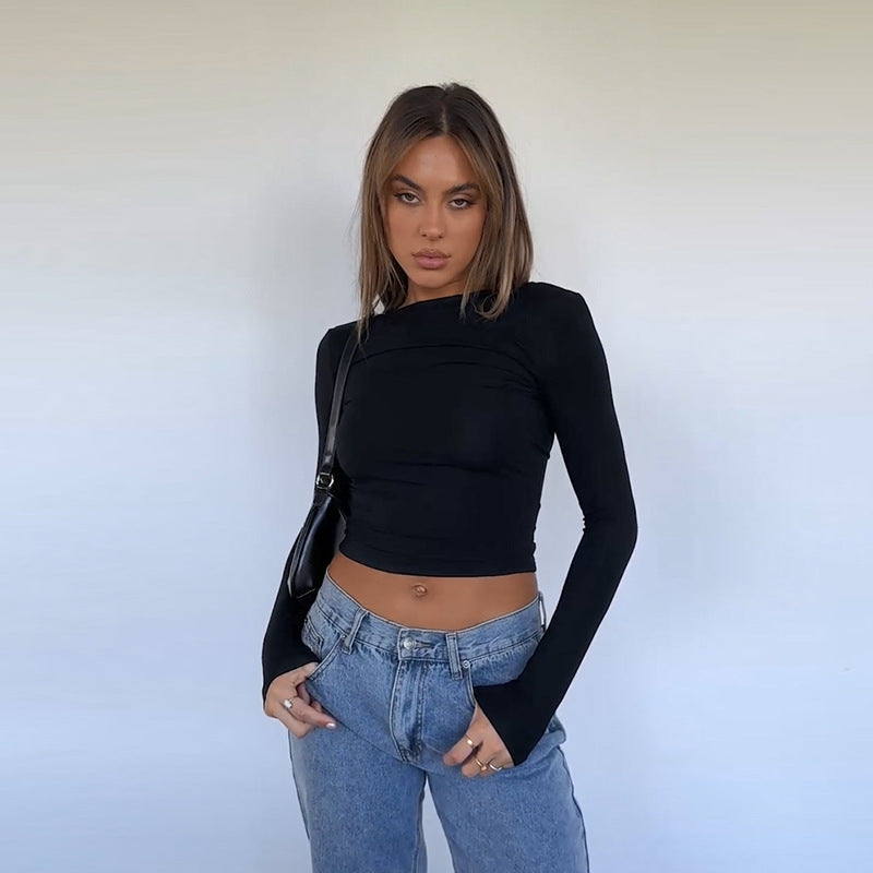 Damer elegant Crop-Top med asymmetrisk rynke Skjora