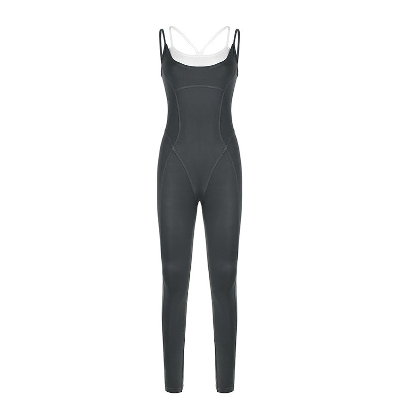 Dame jumpsuit med justerbare stropper og utsvingte ben Skjora