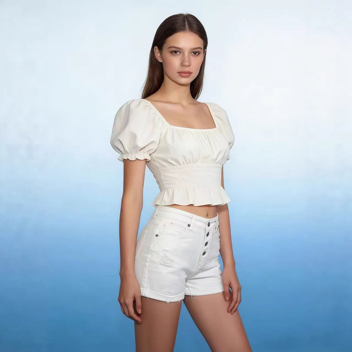 Dame cropped denim-jakke med to lommer Skjora