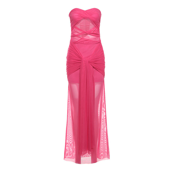 Damer Elegant strapless Maxikjole med raffinerte draperinger og transparent utseende Skjora