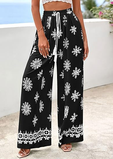Dame bred sommerbukse med Boho-mønster Skjora