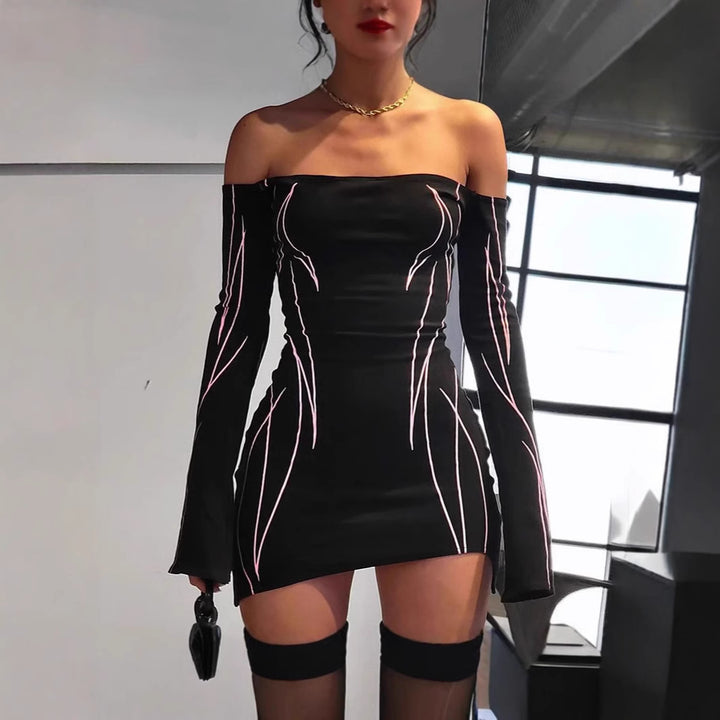 Dame elegant Off-Shoulder kjole med lange ermer Skjora