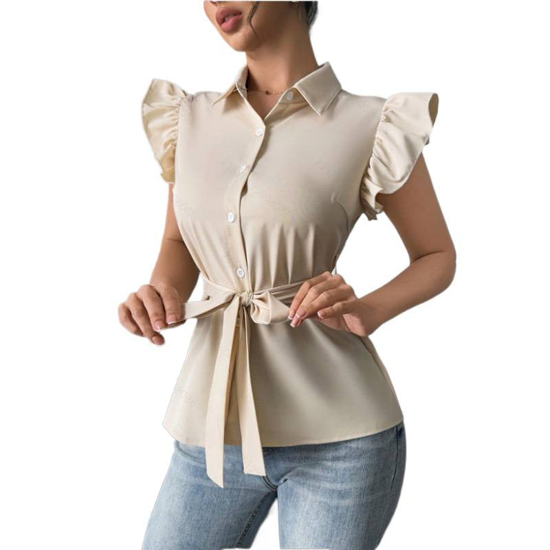 Women's blouse with ruffles and a fitted belt Skjora
