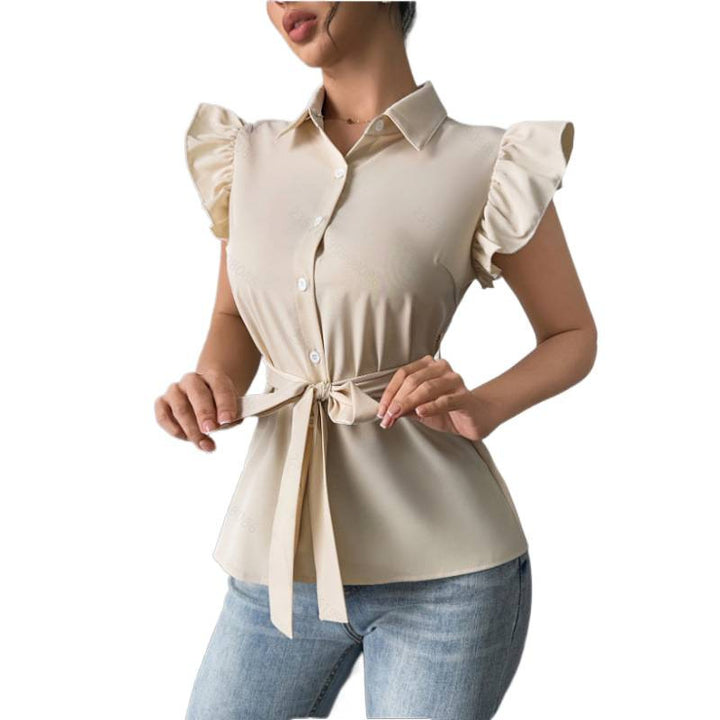 Women's blouse with ruffles and a fitted belt Skjora