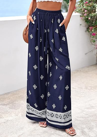 Dame bred sommerbukse med Boho-mønster Skjora