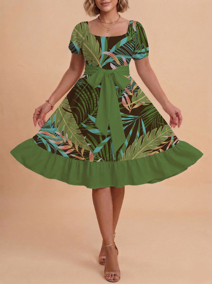 Damen Verspieltes Maxikleid mit Bärenmuster und taillierbarem Band Skjora