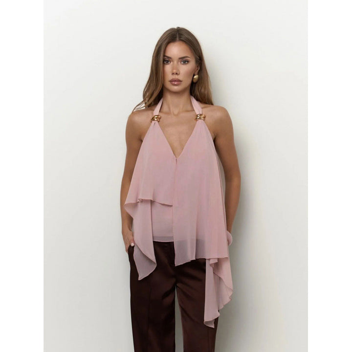 Dame chiffonbluse med asymmetrisk snitt og glansdetaljer Skjora