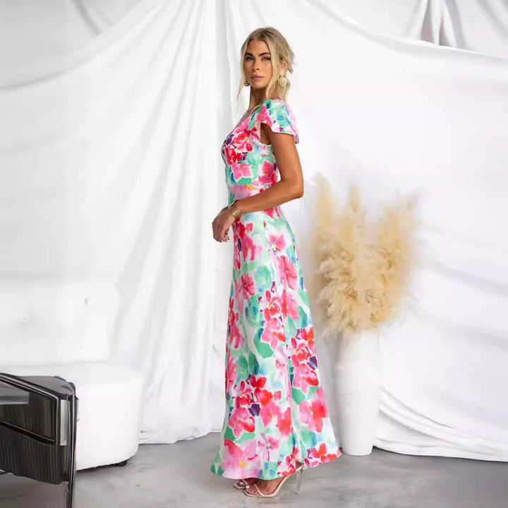 Kvinnes maxi kjole med blomsterdesign og flytende silhuett Skjora