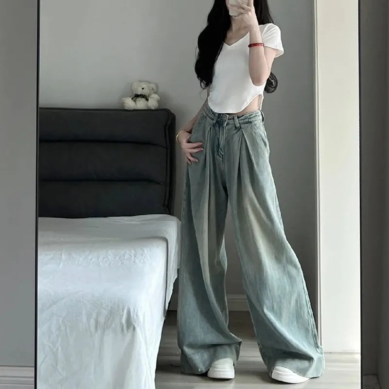 Damer Bred Klipping Høy Midje Jeans Skjora