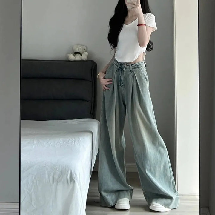 Damer Bred Klipping Høy Midje Jeans Skjora