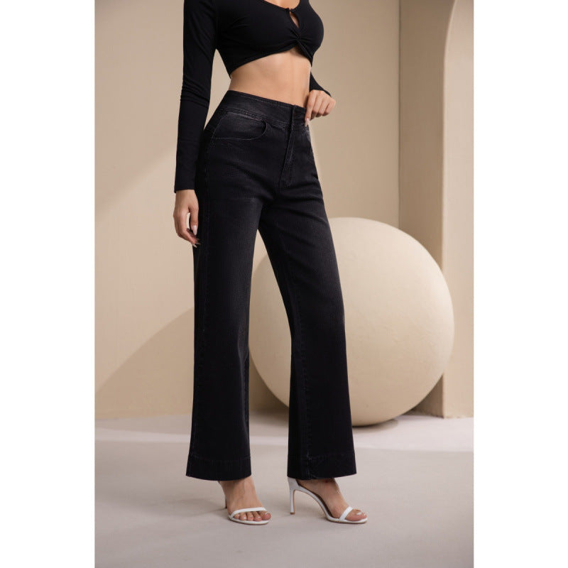 Dame brede High-Waist Jeans med klassisk snitt og moderne preg Skjora