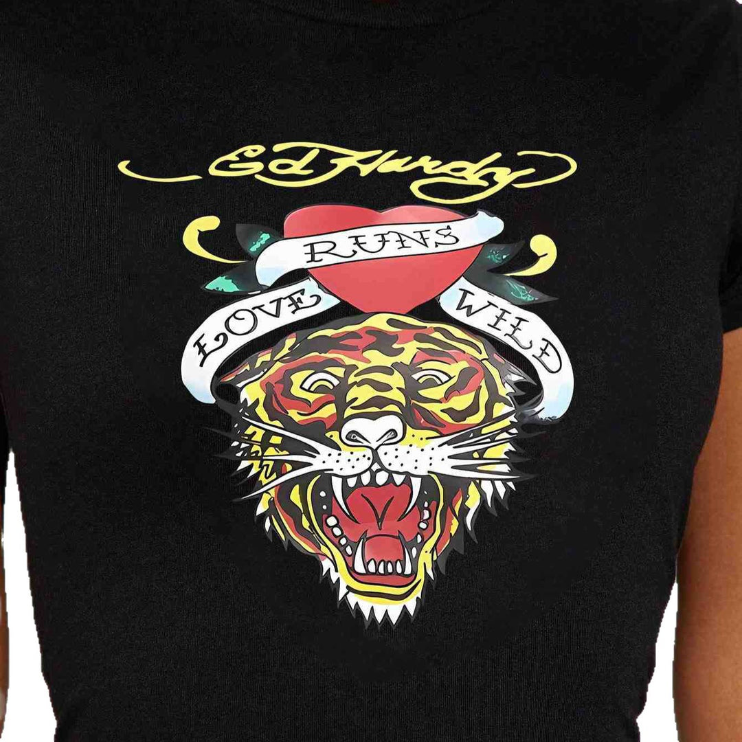 Dame T-skjorte med kreativt tigermotiv og inspirerende tekst Skjora