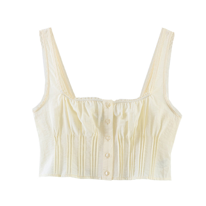 Dame-Crop-Top med fine folder og pynteknapper Skjora