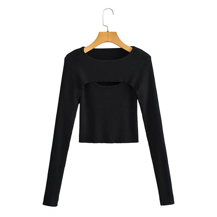 Kvinnens langermet crop top med sofistikert utskjæringsdesign Skjora